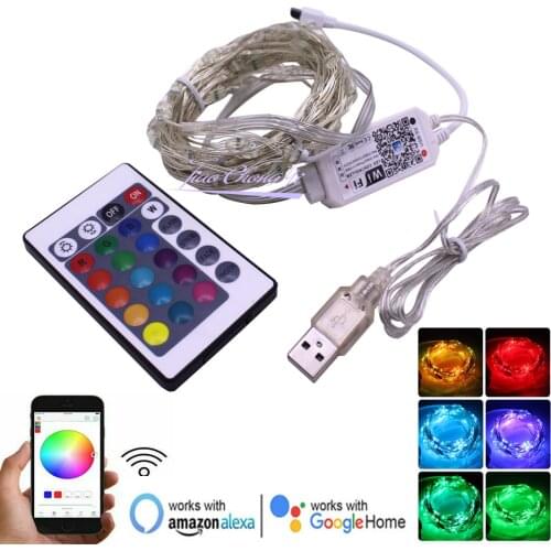 Smart WiFi Control RGB Fairy String Light 32.8ft 100LED Waterproof USB Copper Wire Decor Lights Works with Google Home Alexa