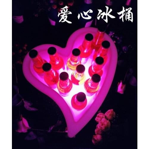 KTV bar LED ice bucket heart shape PE colorful champagne bucket fall red wine cask /7 color changeable