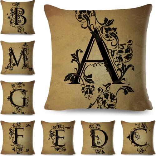 Vintage Pattern Letter Pillowcase Decor Retro Geometric Alphabet Printed Pillow Case for Home Car Sofa Polyester Cushion Cover