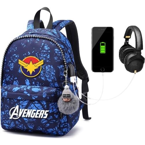 MARVEL cartoon printing backpack USB Charging school bag Oxford cloth waterproof bookbag Large capacity backpack Mochila
