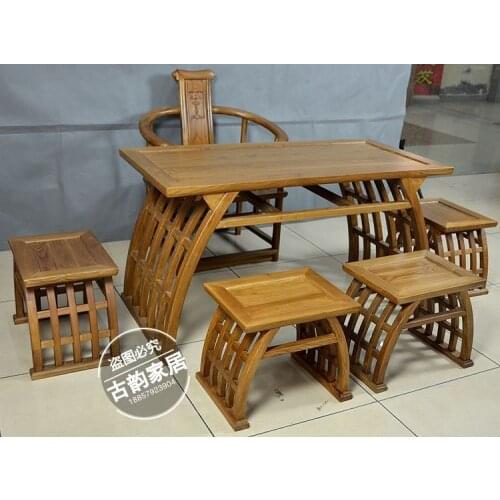 The high-end solid wood furniture elm saddle square table table tea tables and chairs combined shipping special offer