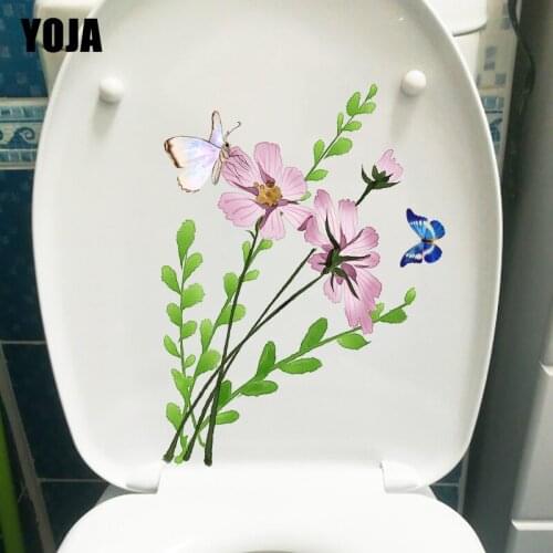 YOJA 19.1X21CM Pink Purple Bouquet WC Toilet Sticker Fresh Cartoon Home Room Decoration Wall Decal T1-2335