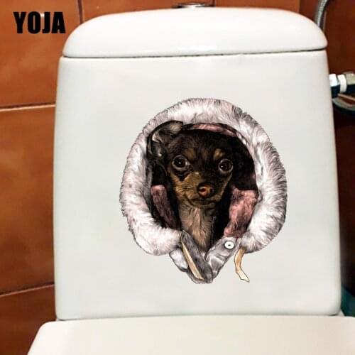 YOJA 20.2×22.7CM Cute Animal Dog Creative Cartoon Toilet Cover Stickers WC Accessories Home Wall Decor T1-2872