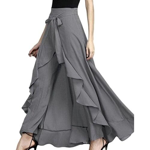 OIONINOS Wrap Skirts Women Casual Fashion Navy Chiffon Tie-Waist Ruffle Wide Leg Loose Pants