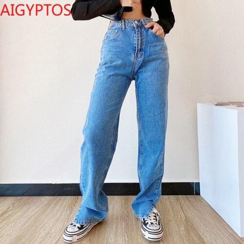 Straight-leg womens trousers jeans womens high-waist slim-fitting loose spring and autumn pants casual washed fashion trousers