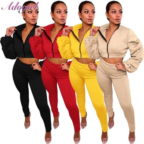 Women Workout Tracksuit Autumn Suit Jogger Two Piece Set Solid Zipper Pleated Long Sleeve Sweatshirts Leggings Pants Outfit