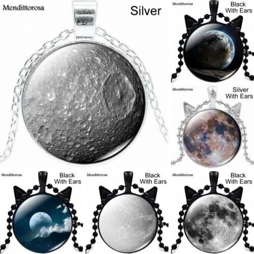 For Women Wedding Star Moon Vintage Bronze Plated Jewelry Glass Cabochon Choker Long Pendant Necklace