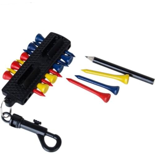 1 set Golf Tee Caddy Keeper Key Chain 12 Tees 2 Ball Markers Divot Tool Pencil Set