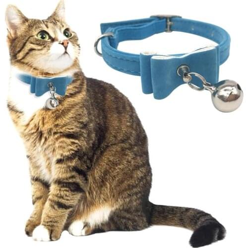 1PC Pet Collar Adjustable Cat Collar Breathable Dog Collar Simple Bow Design Kitten Collar With Bell Cat Necklace Pet Supplies