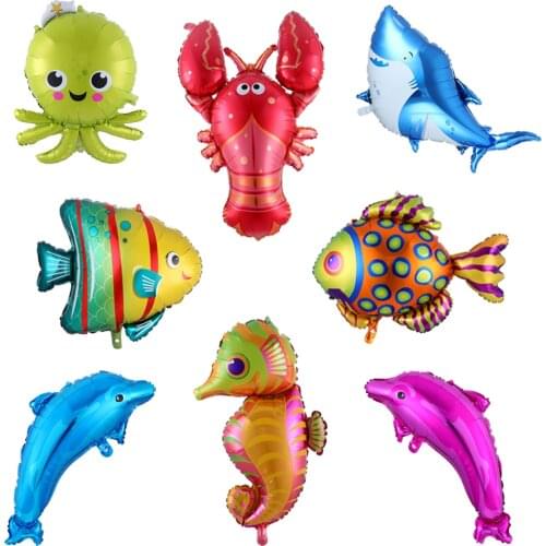 10pcs Mini The New Fish Animal Balloons Birthday Decorative Dall Shark Lobster Octopus Sea Theme Party Decor Childrens Day Toys