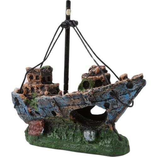 Aquarium Ornament Wreck Sunk Ship Sailing Boat Destroyer Fish Tank Cave Decor Fish Tank Accessories