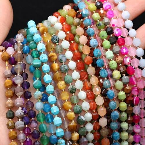 6mm Natural Faceted Stone Beaded Irregural Rose Quartzs Amethysts Agates Loose Beads for Making DIY Jewelry Necklace Bracelet