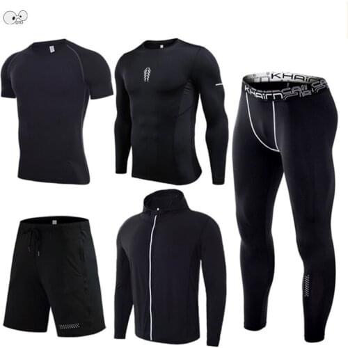 Quick Dry Gym Fitness 5 Pcs/Set Mens Tracksuit Compression Sports Suit Running Jogging Sports Wear Exercise Workout Clothing
