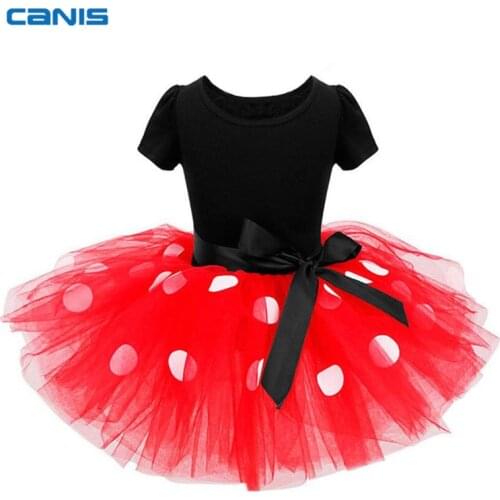 Toddler Baby Kids Girls Cartoon Minnie Cosplay Tulle Tutu Dresses Children Casual Mesh Ball Gown Dot Short Sleeve Mini Dress