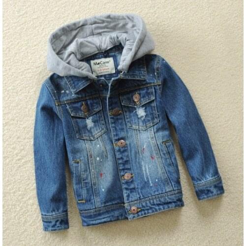 Childrens boy denim jacket, small children, European and American denim, hooded, big boy, spring and autumn