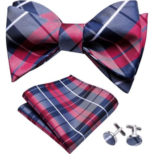 New Fashion Mens Bowtie Self Tie Red Silk Paisley Bows Ties Hanky Cufflinks Set Men Butterfly Party Wedding Gift Barry.Wang