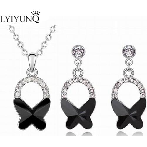 LYIYUNQ Trendy Butterfly Long Earrings Pendant Necklace Jewelry Set Fashion Brand Crystal Bijoux Jewelry Sets For Women