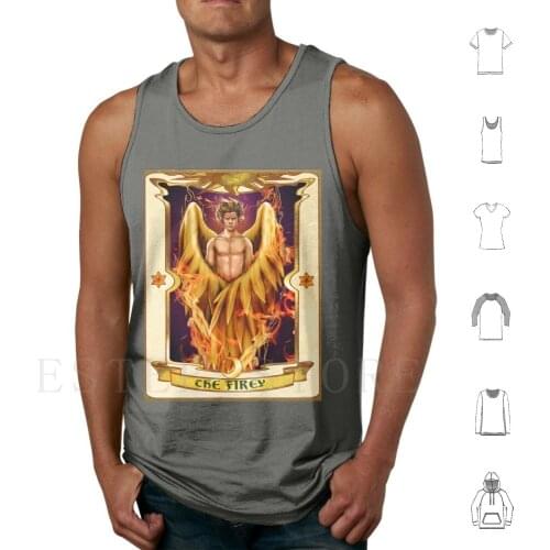Firey Tank Tops Vest Gold Fire God Tarot Magic Angel Fallen Greek Mens Winged Book Crescent Sakura Cosplay Tree