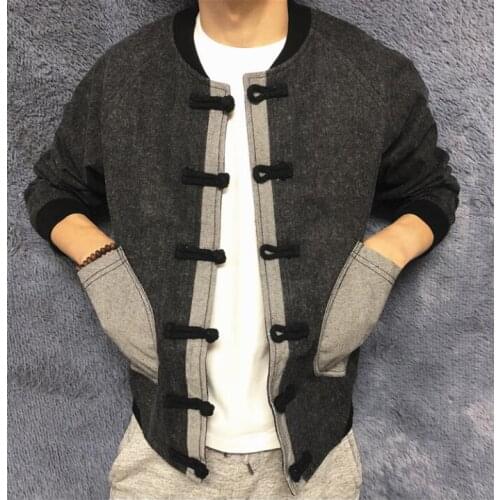 Chinese style mens jacket mens youth casual collar jacket mens spring buckle vintage embroidery national style Tang suit