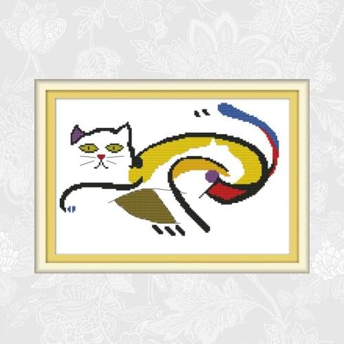 The Frightened Fat Cat Chinese Cross Stitch 14ct Printed Fabric 11ct Counted Canvas Embroidery Floss Kits DIY Needlework Sets
