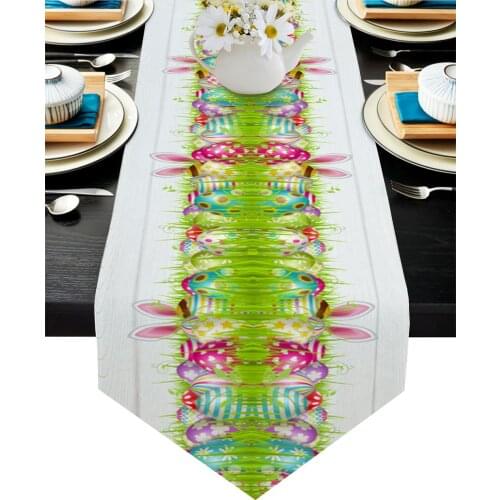 Easter Eggs Grass Rabbit Ears Table Runner Wedding Table Decoration Hotel Party Dining Tablecloth and Table Mat