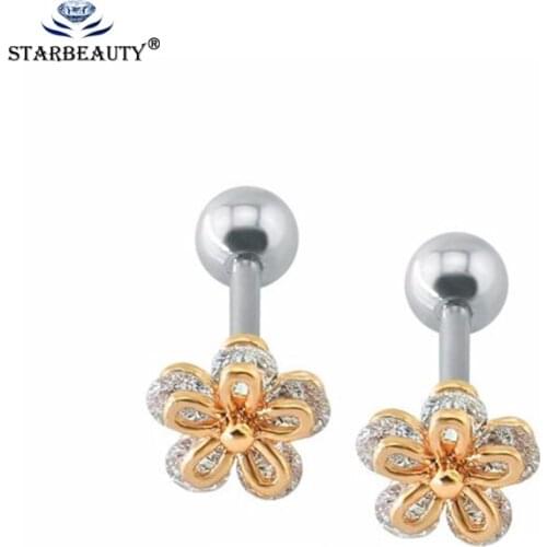 1Pc Surgical Steel Zircon Crystal Ear Cartilage Tragus Helix Piercing Prong Set Bar Top Upper Stud Earring Tunnel Plugs 16g