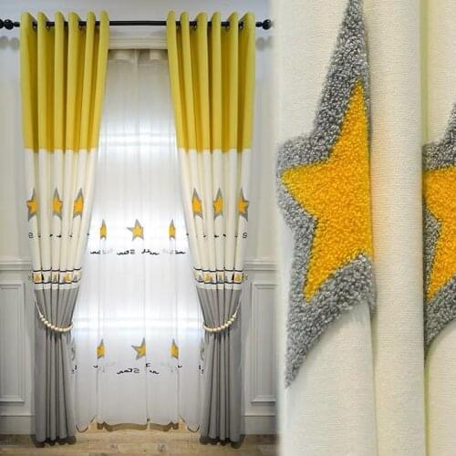 Yellow and Grey Stitch Embroidery Star Curtains Window Curtains Blackout Curtain for Children Living Room Drape Fabric S100&D