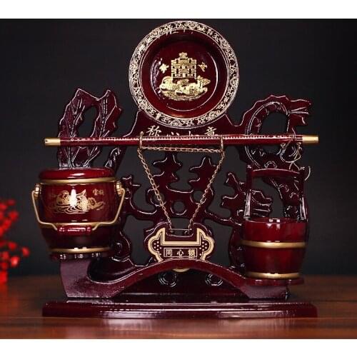 Retro mahogany large offspring bucket set wedding wedding toilet concentric lock treasure bucket dowry ornaments