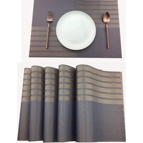 High-end Luxury Place Mats Heat Insulation PVC Placemats Stain-Resistant Table Mats for Kitchen Set of 6 Horizontal Striped