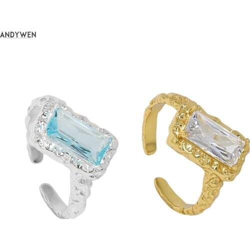 ANDYWEN 925 Sterling Silver Gold Crystal One Zircon Resizable Rings Irregular Resizable Geometric 2021 Wedding Jewelry For Women
