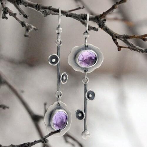 1Pair Vintage Pendant Drop Earring Diamond Crystal Moonstone Earrings Jewelry Antique Flower Earrings Dangle Earring Fashion