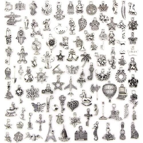 100 Pcs/Set Lots Mixed Styles Tibetan Charms DIY Pendants Jewelry For Necklace Bracelet Making Accessaries