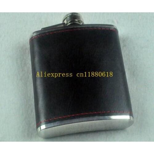 100pcs/lot 6 oz (170ml) Black Leather Flask 6oz Stainless Steel Alcohol Bottle Whisky Outdoor Drinkware bottle