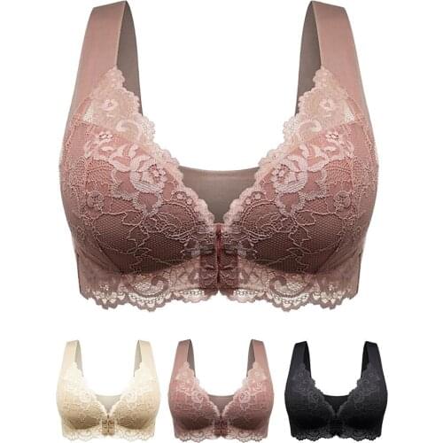 2PC Sexy Lace Bra Corset Women Push Up Bralette Soft Seamless Adjustable Sports Front Closure Extra-Elastic Breathable Trim Bra