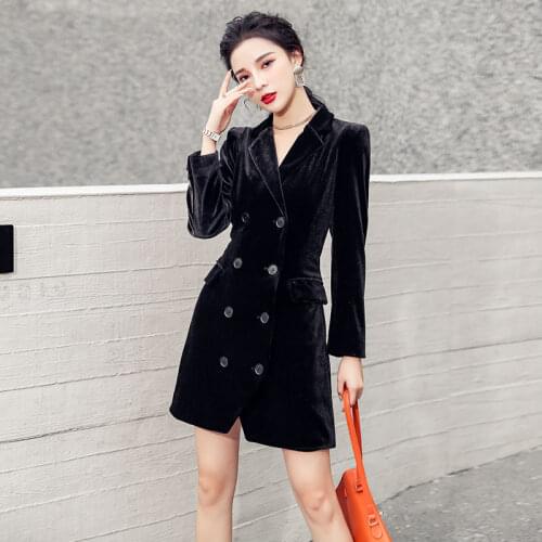 2020 New Autumn Velvet Blazer Coat Women Elegant Office Lady Single Button Blazers Suits Female Long Sleeve Slim Black Suit Jack