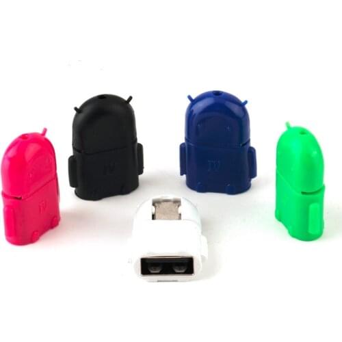 Multi color Option Robot Shape Micro USB 2.0 Converter Host Male to USB Female OTG Adapter For Android Tablet PC Phone