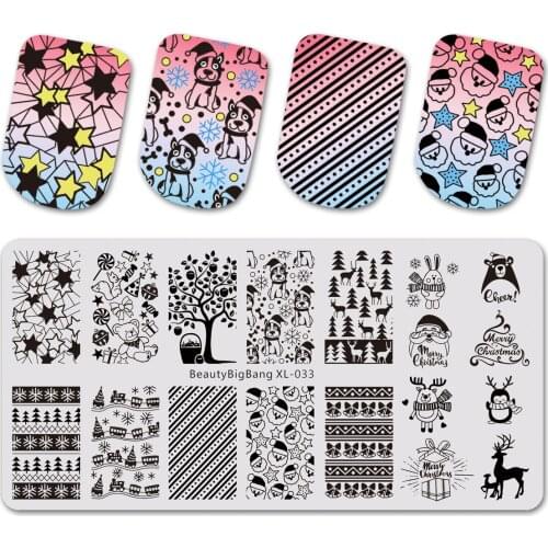BEAUTYBIGBANG 1Pc Christmas Rectangle Nail Stamping Template New Year Nail Art Stamping Plate Nails Accessoires Nails Art