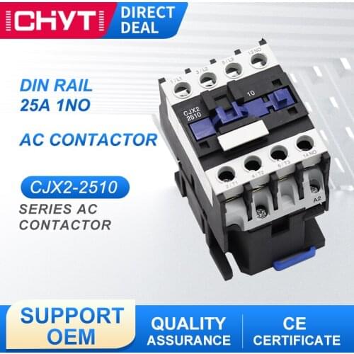 CJX2-2510 LC1-D25 AC Contactor 25A 3 Phase 3-Pole 380V 220V 110V 36V 24V 50/60Hz Din Rail Mounted 3P+1NO Normal Open