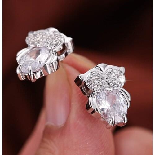DE288 Fashion Cute 4A Zircon Animal Owl Ear Stud GIRLS Gift Party Banquet WOMENS Jewelry Ear Stud 2021