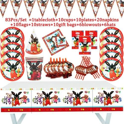 Baby Shower Rabbit Birthday Party Decoration Disposable Tableware Paper Plates Cups Christmas Party Supplies Tablecloth Wedding