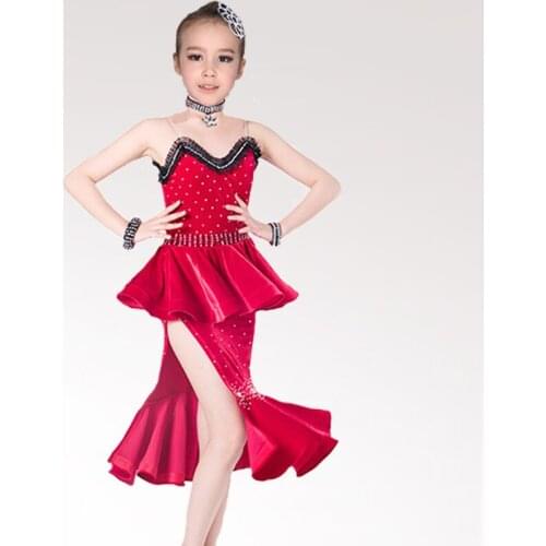 New 2017 child/Girls Custom Latin Dance Dress Women Red/Black Tango/Cha Cha/Rumba/Samba Dress For Dancing Regatas Femininas kids
