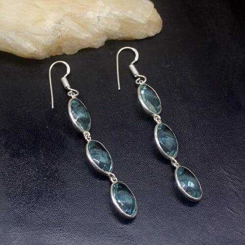 Gemstonefactory Big Promotion 925 Silver Fashion Magic Aqua Topaz Women Ladies Jewelry Gifts Dangle Drop Earrings 20212043