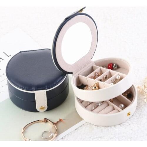 HOSENG Blue Color Makeup Organizer Multi-Function Jewelry Case Three Layers Water-Proof PU Women Earring Box With Mirror HS_964
