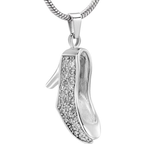 Crystal Shoes Cremation Urn Pendant Women Accessories Stainless Steel Ashes Urn Funeral Jewelry Keepsake Pendant Necklace