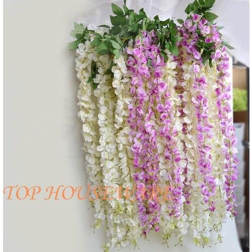 10PCS 7colors Artificial Wisteria Hydrangea Silk Vines Orchid Flower Rattan For Wedding Party Centerpieces Decorations