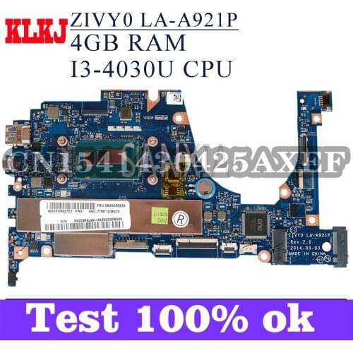 KLKJ LA-A921P Laptop Motherboard For Lenovo YOGA2 13 Original Mainboard 4GB-RAM I3-4030U/4010U CPU