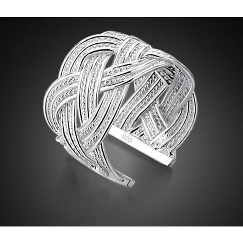 Fashion Vintage 100% 925 Sterling Silver Net Shaped Rings For Women 14 mm Wide Hyperbole Female Finger Rings Jewelry Gif