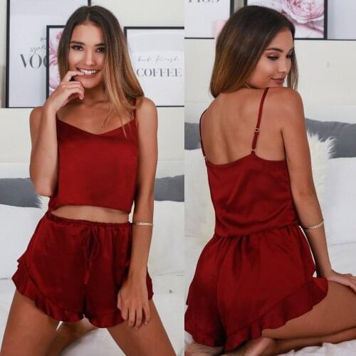 Sexy Women Satin Sleepwear Babydoll Lingerie Nightdress Pajamas Set 2pcs