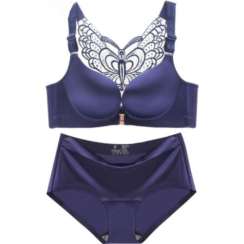 Lingerie femme Butterfly beauty back big size bra set Sexy gathering Fat MM plus size bra set Large Underwear without Rings 100D