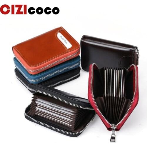 Unisex Genuine Leather Zipper Credit Card Holder Fashion ID Credit Card Holder 6 Colors Blocking Wallets With RFID
